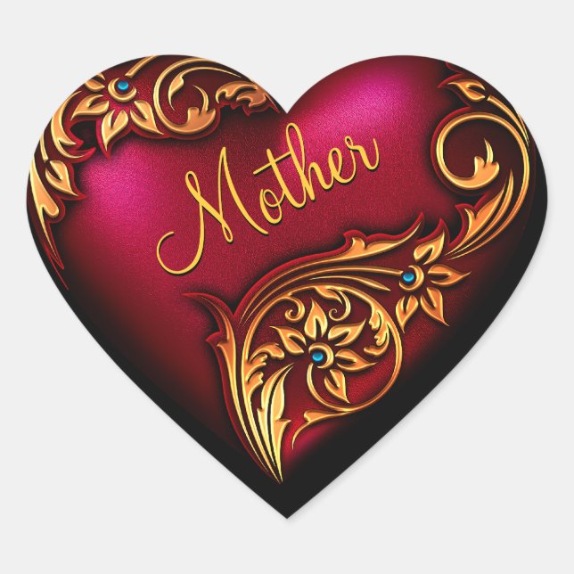 Heart Scroll Red Gold Personalized Heart Sticker (Front)