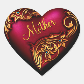 Heart Scroll Red Gold Personalized Sticker