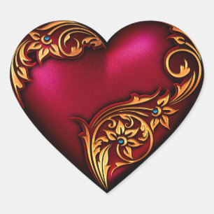 Heart Scroll Red Gold Sticker