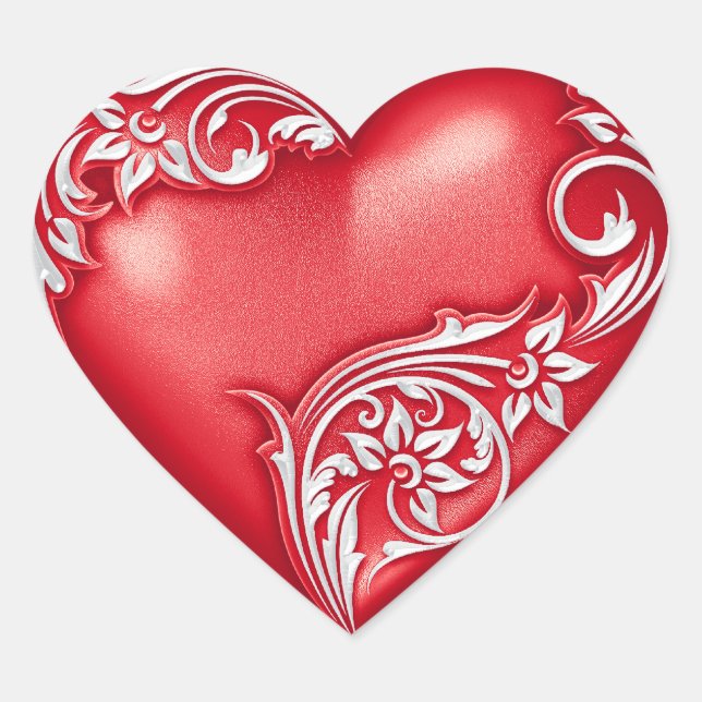 Heart Scroll Red w White Sticker (Front)