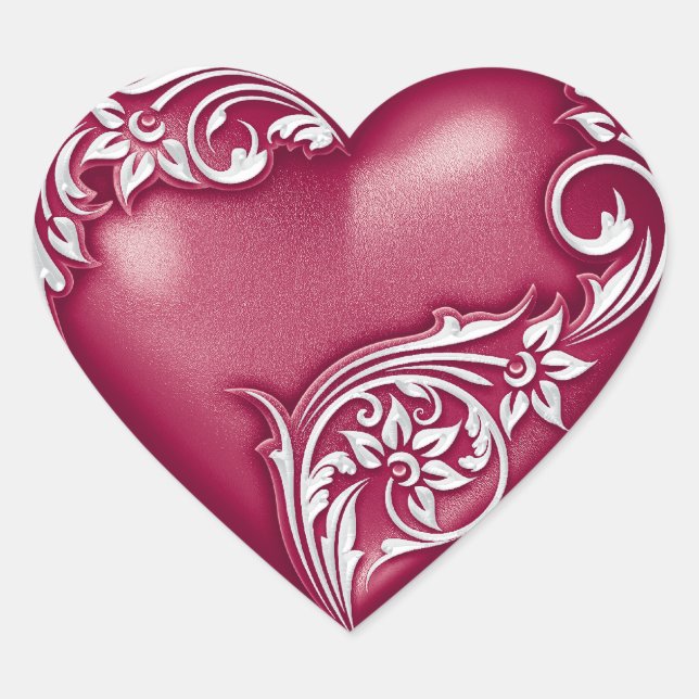 Heart Scroll Sangria w White Heart Sticker (Front)