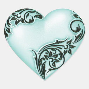 Heart Scroll Sea Glass w Black Sticker