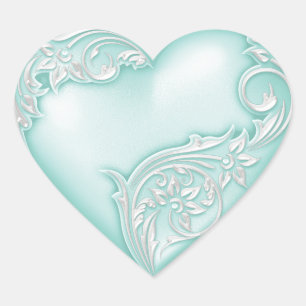 Heart Scroll Sea Glass w White Sticker