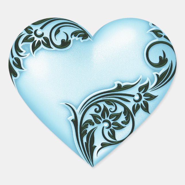 Heart Scroll Sky Blue w Black Heart Sticker (Front)