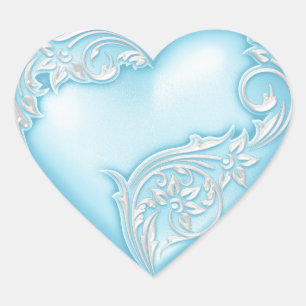 Heart Scroll Sky Blue w White Heart Sticker