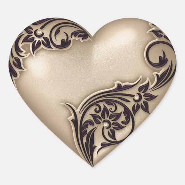 Heart Scroll Tan w Black Sticker (Front)