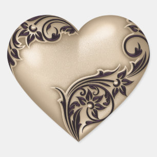 Heart Scroll Tan w Black Sticker