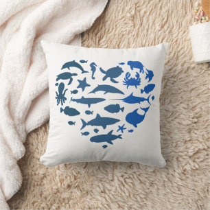 Heart sea animals throw pillow
