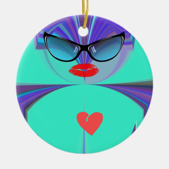 Heart Selfie Ceramic Ornament (Front)