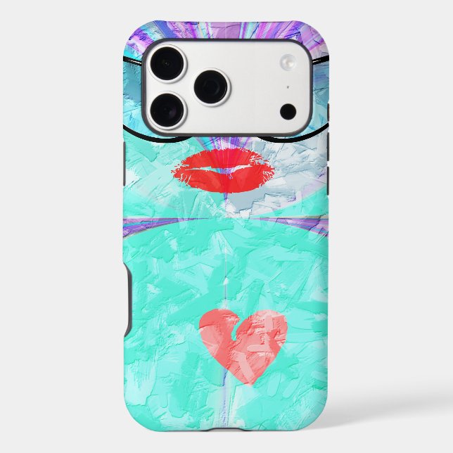 Heart Selfie Whimsical Portrait Teal Background  (Back)