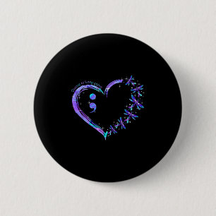 Heart Semicolon Dragonfly Suicide Prevention Month 2 Inch Round Button