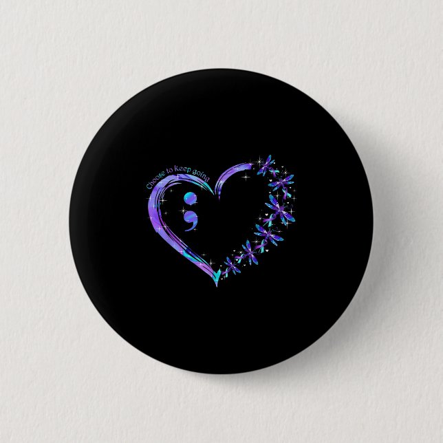 Heart Semicolon Dragonfly Suicide Prevention Month 2 Inch Round Button (Front)