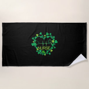 Heart Shamrock Nurse - Nurse St Patrick's Day Nurs Beach Towel