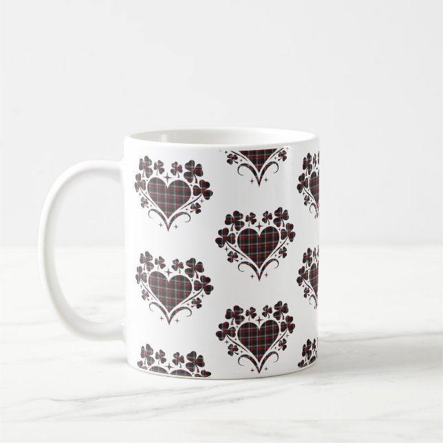 Heart Shamrock Plaid Black Classic Clover Coffee Mug (Left)