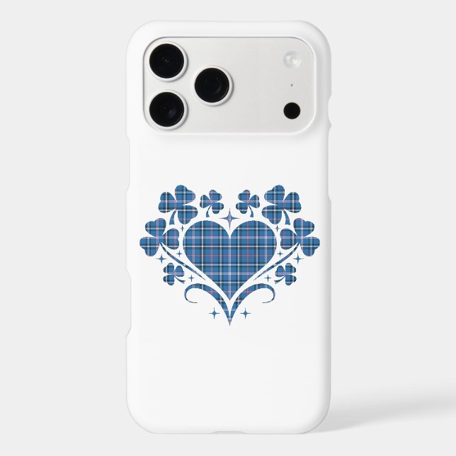 Heart Shamrock Plaid Blue Clover iPhone Case (Verso)