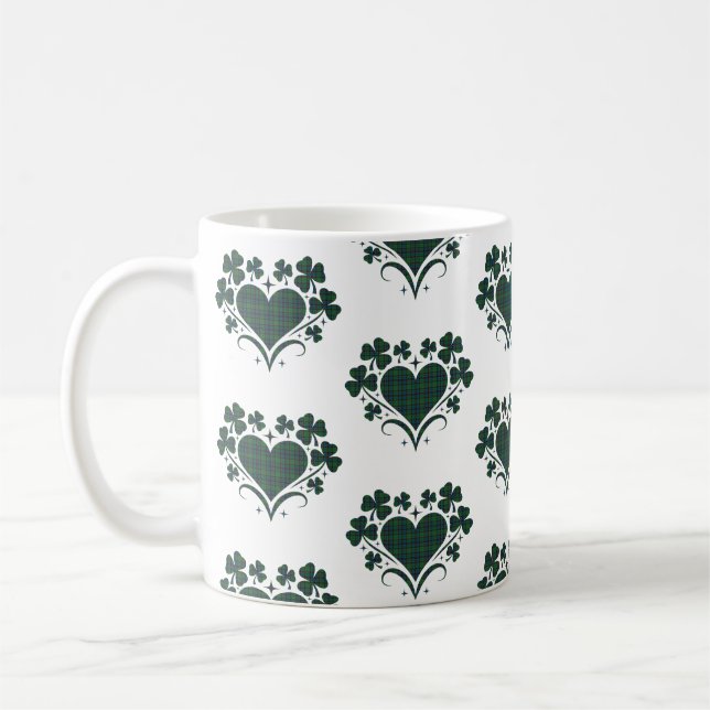 Heart Shamrock Plaid Blue Green Tartan Clover Coffee Mug (Left)