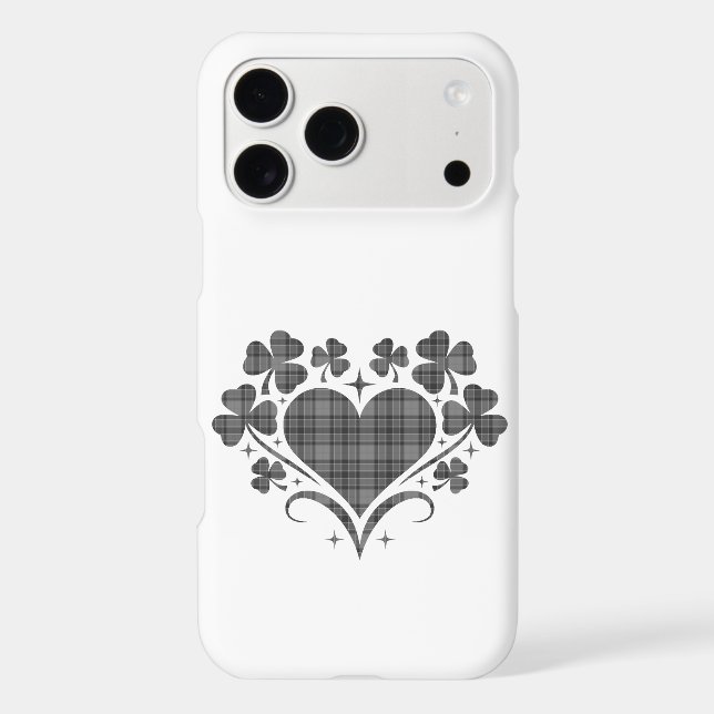 Heart Shamrock Plaid Gray Clover iPhone Case (Back)