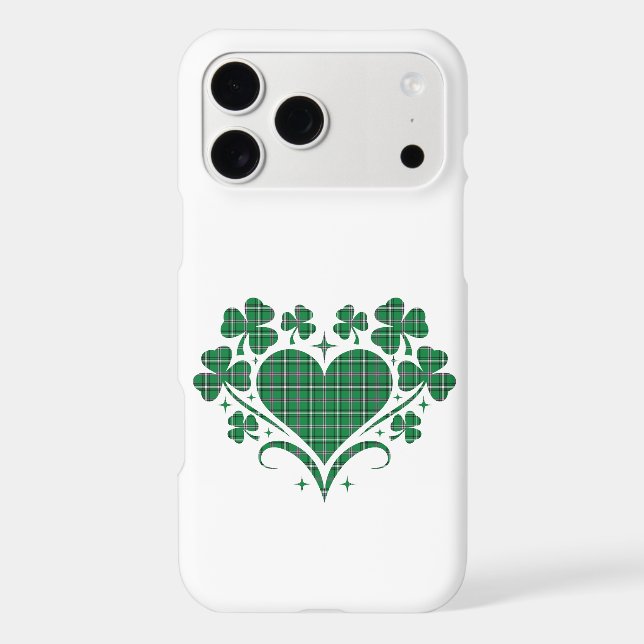 Heart Shamrock Plaid Green Clover iPhone Case (Verso)