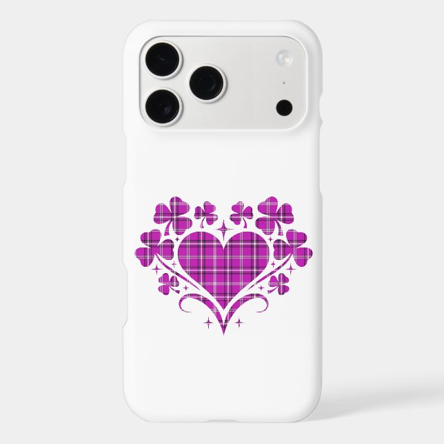 Heart Shamrock Plaid Pink Clover iPhone Case (Verso)