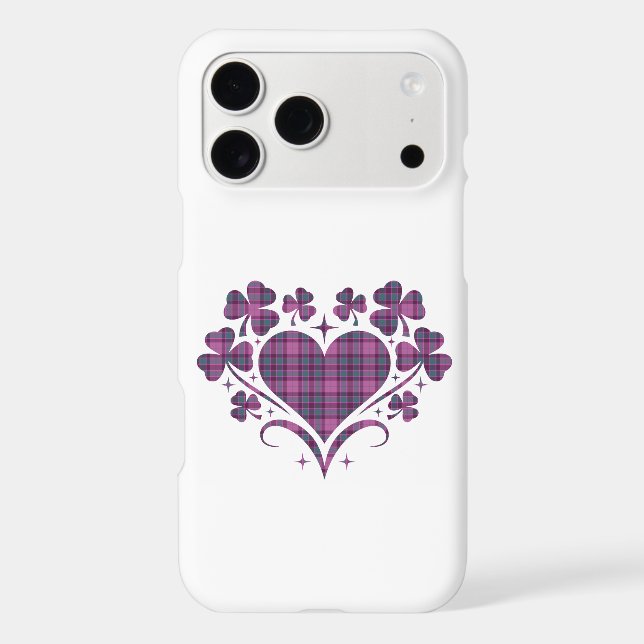 Heart Shamrock Plaid Purple Teal Tartan Clover (Back)