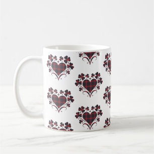 Heart Shamrock Plaid Red Blue Tartan Clover Coffee Mug
