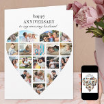 Heart Shape 18 Photo Collage Wedding Anniversary Card<br><div class="desc">Happy Anniversary photo card for your husband or wife. The template is set up for you to add 18 of your favourite photos as well as to personalize the wording on the front, the custom message inside and the year on the back. Your pictures are displayed in a mix of...</div>