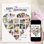 Heart Shape 18 Photo Collage Wedding Anniversary Card<br><div class="desc">Happy Anniversary photo card for your wife or husband. The template is set up for you to add 18 of your favourite photos as well as to personalize the wording on the front, the custom message inside and the year on the back. Your pictures are displayed in a mix of...</div>