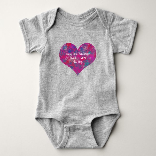 Heart Shape Abstract Baby Date Pink Cascade Bodysuit (Front)