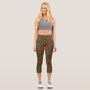 heart shape cherry leopard rockabilly capri leggings