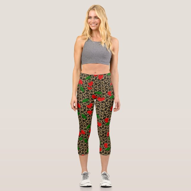 heart shape cherry leopard rockabilly  capri leggings (Front)