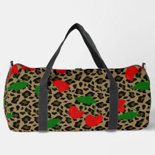 heart shape cherry leopard rockabilly  duffle bag