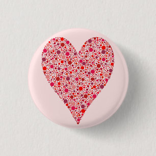 Heart Shape Crimson Polka Dots on Pink 1 Inch Round Button