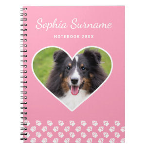 Heart Shape Custom Pet Photo On Pink & Text Notebook