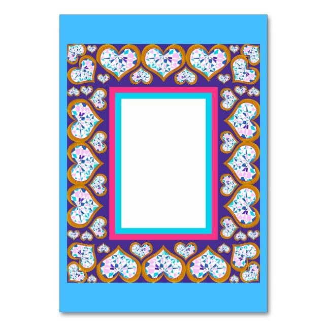Heart shape diamonds in gold photo frame tablecard table number (Front)