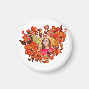 Heart Shape Floral Photo Frame Magnet