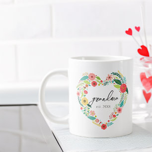 Heart Shape Flowers Grandma Est Large Coffee Mug
