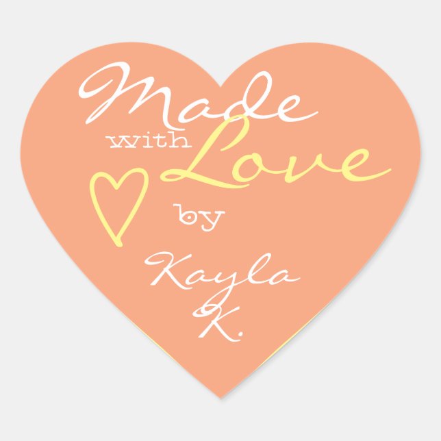 Heart Shape Frame Pastel Peach Cute Made with Love Heart Sticker (Front)