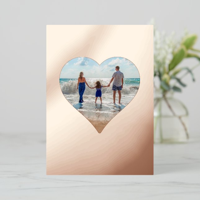 Heart Shape Frame Photo Customizable Picture Real  Foil Holiday Card (Standing Front)