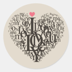 Heart shape from letters classic round sticker