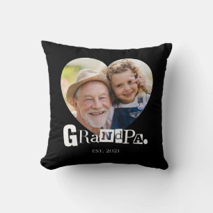 Heart Shape Grandpa Established Grandad Photo Gift Throw Pillow