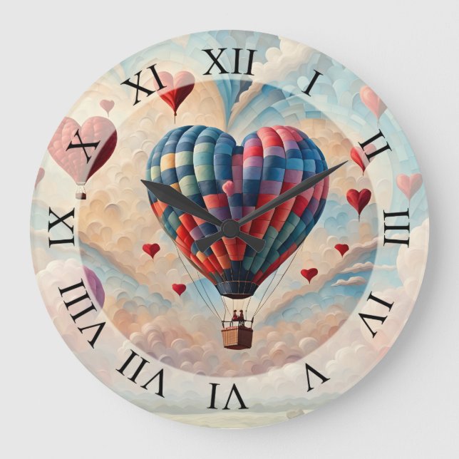 Heart Shape Hot Air Balloon  Large Clock (Front)
