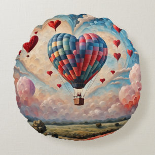 Heart Shape Hot Air Balloon  Round Pillow