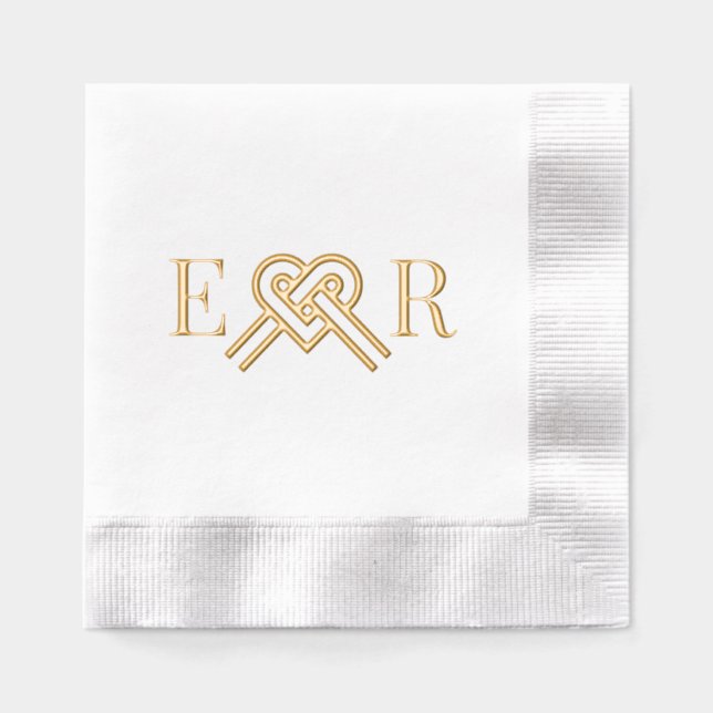 Heart Shape Love Knot Couple 2 Initial Monogram Foil Napkins (Front)