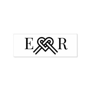 Heart Shape Love Knot Couple 2 Initial Monogram Self-inking Stamp