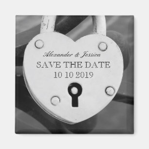 Heart shape love lock photo Save the date magnet