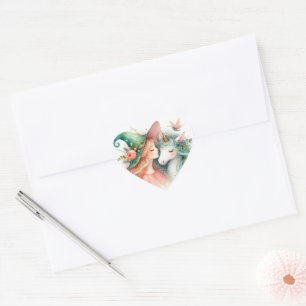 Heart Shape Magic Witch Unicorn Watercolor Love Sticker