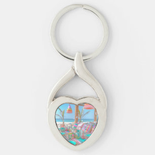 Heart Shape Metal Keychain – Colourful Summer