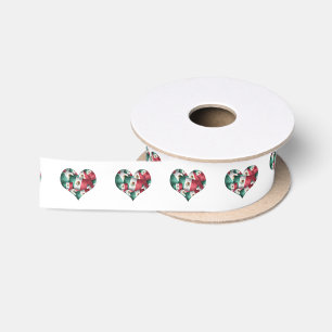 Heart Shape Mexican Flags  Satin Ribbon