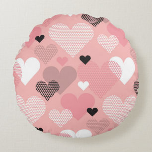 Heart shape modern seamless pattern in geometry st round pillow