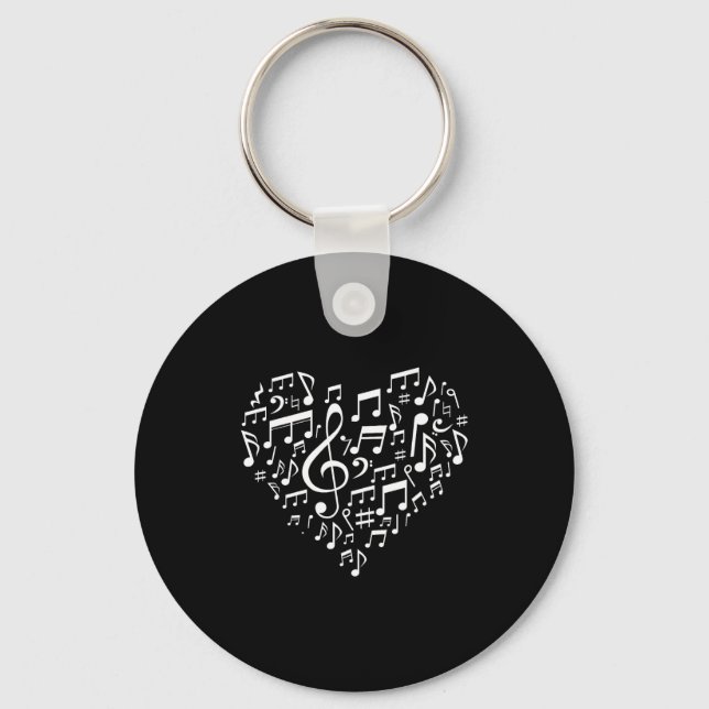 Heart Shape Musical Notes Music Lovers Gift Valent Keychain (Front)